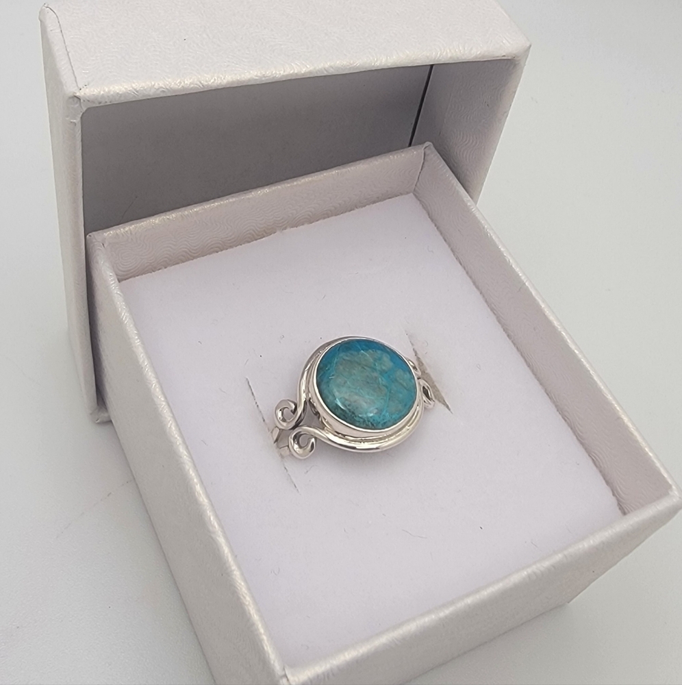 925 Sterling Silver Handcrafted Blue Shattuckite Gemstone Ring Size 10 - Picture 4 of 4